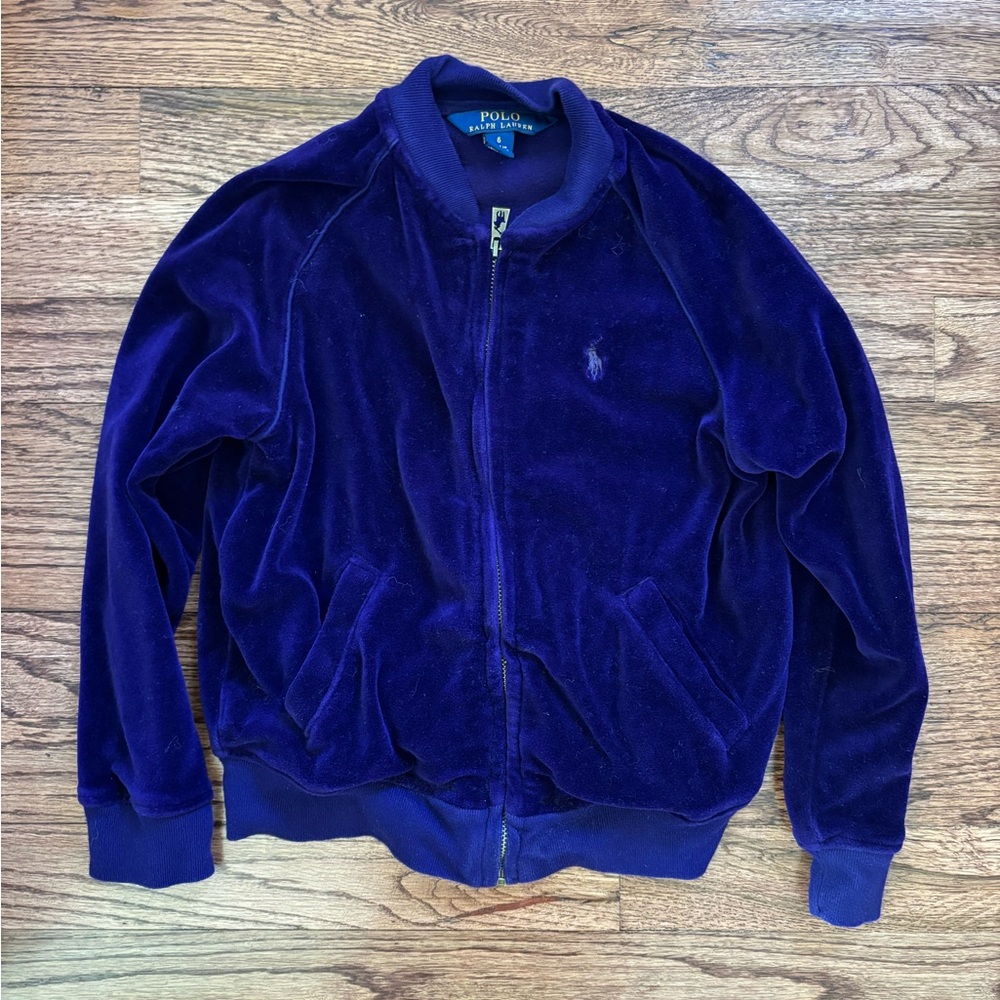 Polo by Ralph Lauren Girls Purple Velour Bomber Jacket